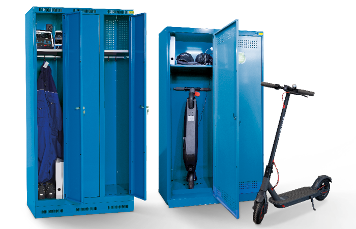 BATTERY CHARGING CABINETS as clothes lockers and for electric scooters