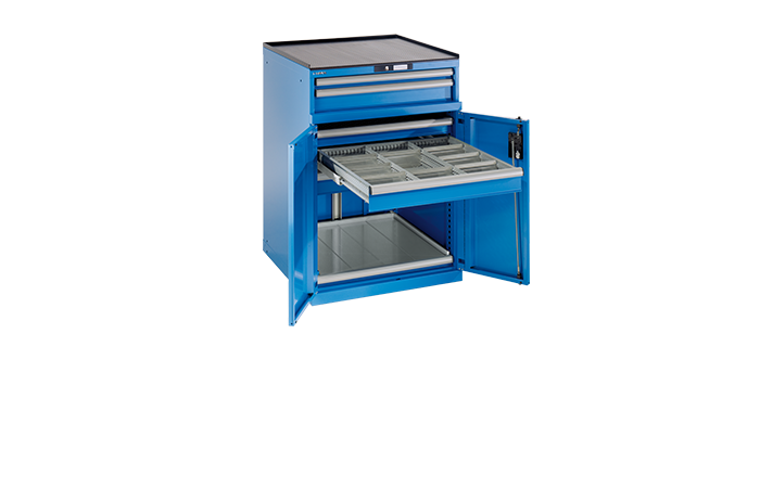 Drawer cabinets with hinged doors