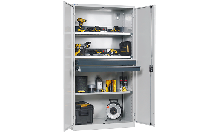 BATTERY CHARGING CABINET WITH HINGED DOORS